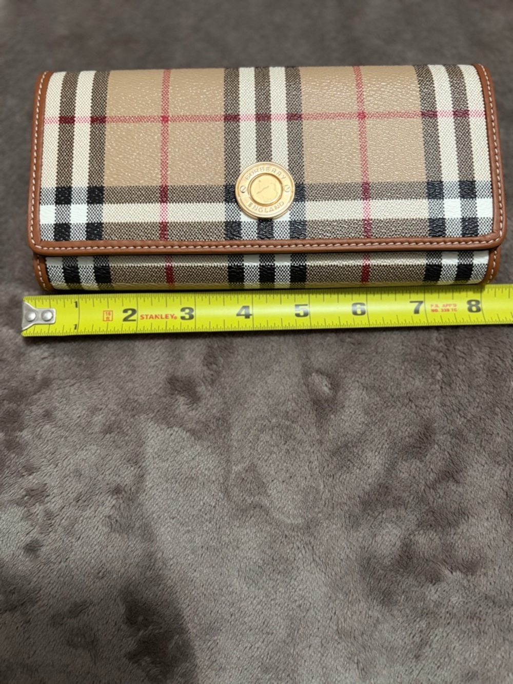 Authentic Burberry Beige Plaid Continental Wallet with Tan Trim